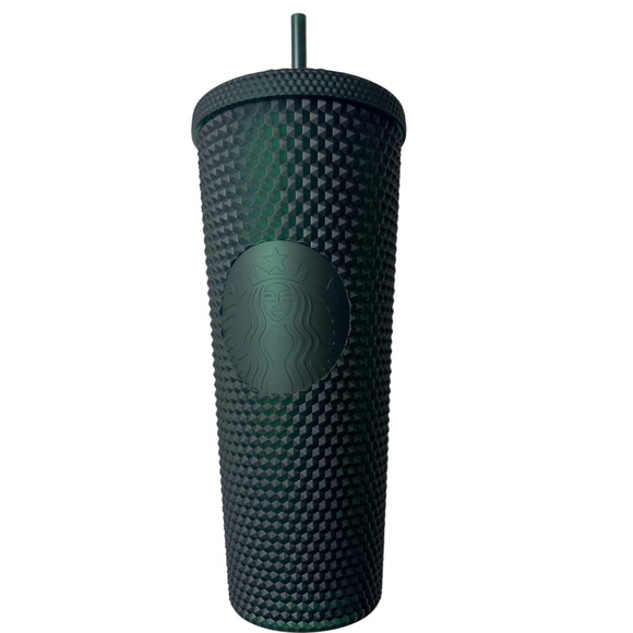 Starbucks 24 Oz Matte Dark Green Studded Venti Cold Cup Tumbler Soft Touch NEW - Picture 1 of 3
